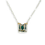 Sterling silver and brass hammered mini pendant holding green onyx and fancy jasper faceted gemstones on a sterling silver tube chain necklace