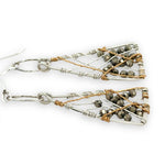 Handmade sterling silver hammered triangle earrings with criss cross sterling silver and brass twist wire with pyrite gemstones