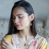 Star stamped hammered and darkened sterling silver rings and hammered brass ovals with a tiny new jade faceted drop dangle mini earrings