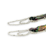 olive green bark fresh water pearl and ruby zoisite gemstones fill sterling silver hammered long arch earrings