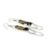 olive green bark fresh water pearl and ruby zoisite gemstones fill sterling silver hammered long arch earrings