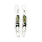 olive green bark fresh water pearl and ruby zoisite gemstones fill sterling silver hammered long arch earrings