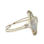 hammered and leaf stamped brass statement bracelet with large blue lace agate drop center