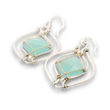 Sterling silver earrings with swirls, chalcedony tiles wrapped in 14k gold filled wire and silver fresh water pearl accents