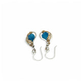 singular faceted apatite gemstone is held in layers of hammered gold filled wire on mini sterling silver paisley earrings