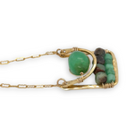 Chrysoprase smooth and faceted gemstones fill a brass mini box pendant necklace