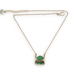 Chrysoprase smooth and faceted gemstones fill a brass mini box pendant necklace