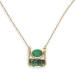 Chrysoprase smooth and faceted gemstones fill a brass mini box pendant necklace