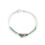 sterling silver cuff bracelet with large chrysroprase smooth nugget center surrounding by gold filled wire and green obsidian, finished off with bright chrysoprase cube gemstones