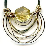 Mini sterling silver hammered oval earrings with a citrine hexagon gemstones wrapped in layers of gold filled wire