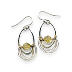 Mini sterling silver hammered oval earrings with a citrine hexagon gemstones wrapped in layers of gold filled wire