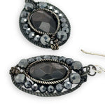 darkened sterling twist oval earrings with hypersthene ovals and pyrite faceted gemstones