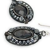 darkened sterling twist oval earrings with hypersthene ovals and pyrite faceted gemstones