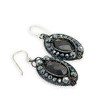 darkened sterling twist oval earrings with hypersthene ovals and pyrite faceted gemstones