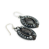 darkened sterling twist oval earrings with hypersthene ovals and pyrite faceted gemstones