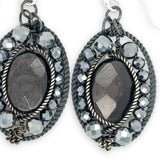 darkened sterling twist oval earrings with hypersthene ovals and pyrite faceted gemstones