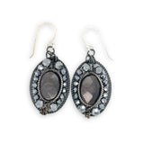darkened sterling twist oval earrings with hypersthene ovals and pyrite faceted gemstones