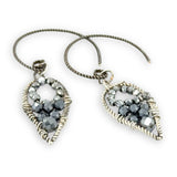 darkened twisted sterling silver mini teardrops filled with pyrite gemstones on our own handmade sterling silver twist hoop earring