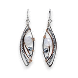 sterling silver marquise earrings with bronze hammered details, faceted quartz coins and pyrite gemstones