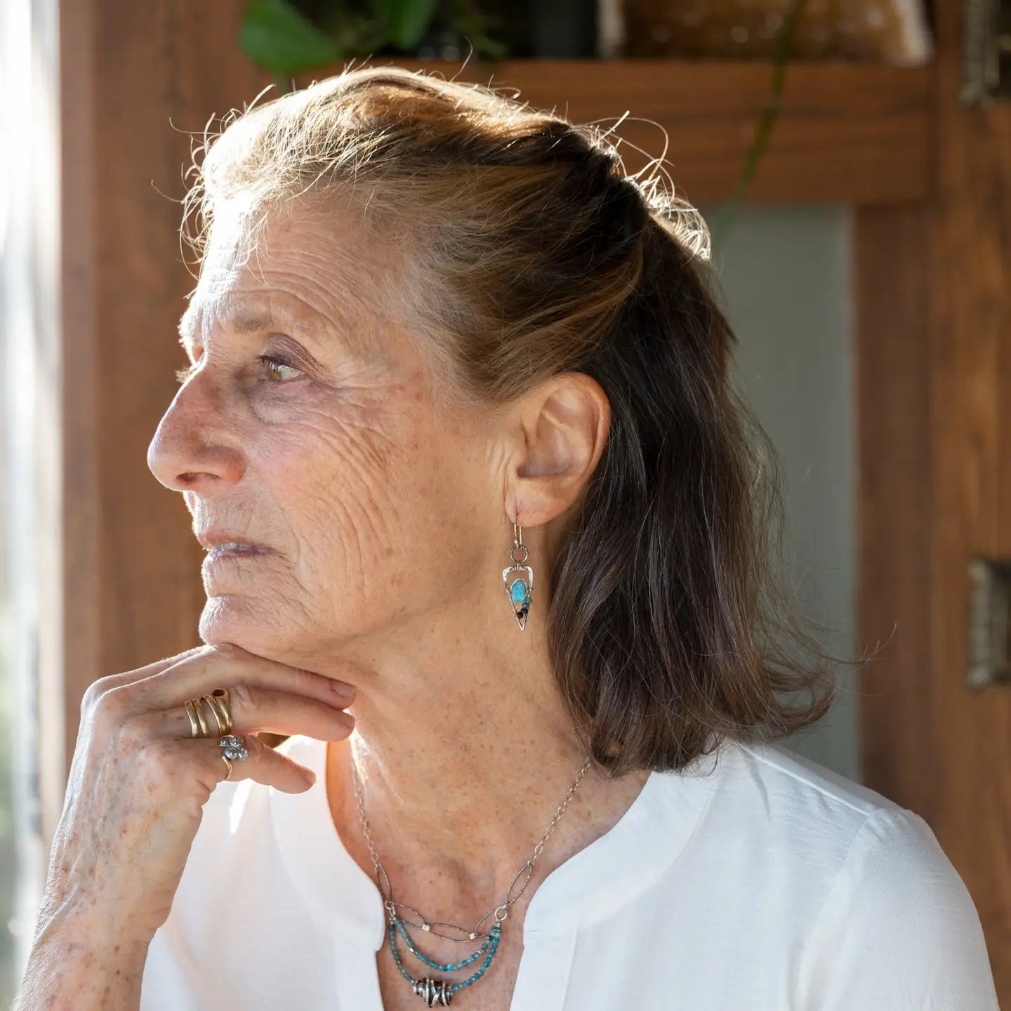Oxidized sterling silver mini point earrings with aqua colored druzy quartz slices and blue tourmaline gemstones on gold filled wire 