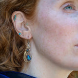 Blue crystal with lapis gemstone on a sterling silver infinity shape earrings accented with gold filled wire