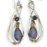 Blue crystal with lapis gemstone on a sterling silver infinity shape earrings accented with gold filled wire