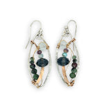 ruby zoisite, aquamarine, amethyst, and crystal gemstones are wrapped in bronze and gold filled wire in mini sterling silver hammered oval earrings