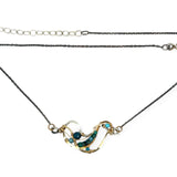 Hammered brass and darkened sterling silver waves pendant necklace filled with apatite and turquoise gemstones on gold filled wire 