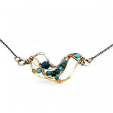Hammered brass and darkened sterling silver waves pendant necklace filled with apatite and turquoise gemstones on gold filled wire 
