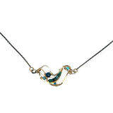Hammered brass and darkened sterling silver waves pendant necklace filled with apatite and turquoise gemstones on gold filled wire 