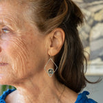 London blue quartz faceted tiles wrapped in gold filled wire nest on oxidized sterling silver hammered diamond earrings