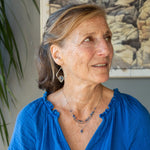 London blue quartz faceted tiles wrapped in gold filled wire nest on oxidized sterling silver hammered diamond earrings