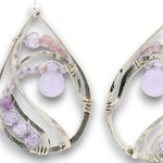 Sterling silver drop earrings with purple lavender jade drop and lavender cubic zirconia gemstones