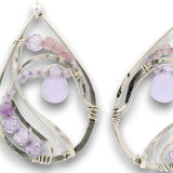 Sterling silver drop earrings with purple lavender jade drop and lavender cubic zirconia gemstones