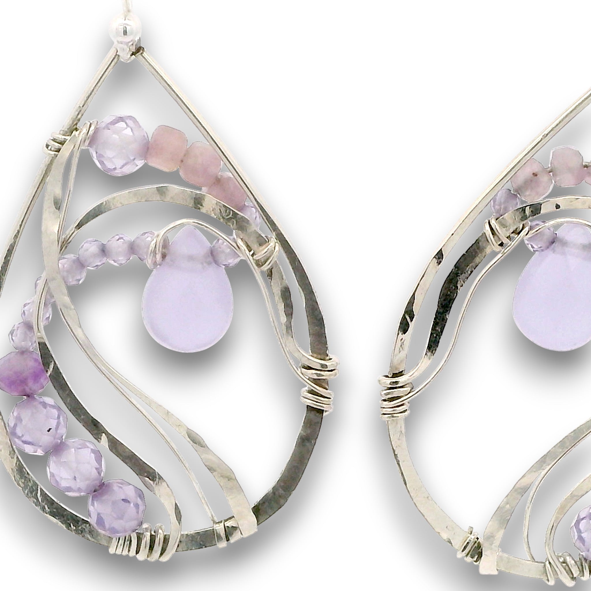 Sterling silver drop earrings with purple lavender jade drop and lavender cubic zirconia gemstones