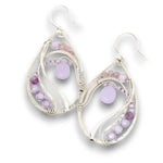 Sterling silver drop earrings with purple lavender jade drop and lavender cubic zirconia gemstones