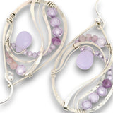 Sterling silver drop earrings with purple lavender jade drop and lavender cubic zirconia gemstones