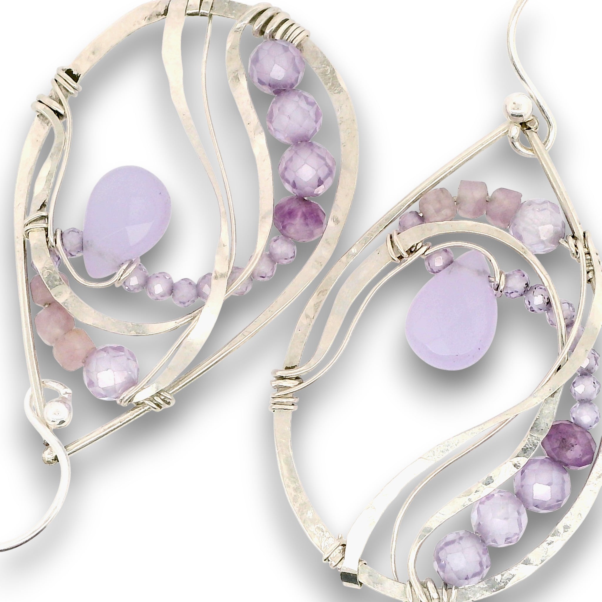 Sterling silver drop earrings with purple lavender jade drop and lavender cubic zirconia gemstones