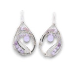 Sterling silver drop earrings with purple lavender jade drop and lavender cubic zirconia gemstones