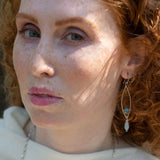 Sterling silver marquise shaped earrings with blue agate, amazonite, and apatite gemstones, featuring a disco ball design.