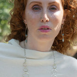 Sterling silver marquise shaped earrings with blue agate, amazonite, and apatite gemstones, featuring a disco ball design.