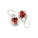 sterling silver mini dot drop earrings with garnet cubes, sunstone, and raspberry quartz gemstones
