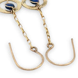 mini hammered and tree stamped brass rings hanging from gold filled delicate chain with a lapis coin dangle earring