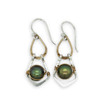 Pair of earrings with green pearls on a white background