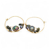 Embroidered Olive Pearl Hoop Earrings E83526