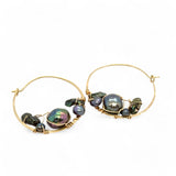 Embroidered Olive Pearl Hoop Earrings E83526