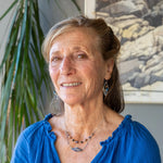 A diamond lapis gemstone is bezel set into sterling silver with handmade hammered link chain with rust and purple colored fresh water pearls necklace