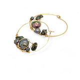 Olive and purple color fresh water pearl collection woven into a gold filled handmade hoop earring