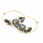 Olive and purple color fresh water pearl collection woven into a gold filled handmade hoop earring