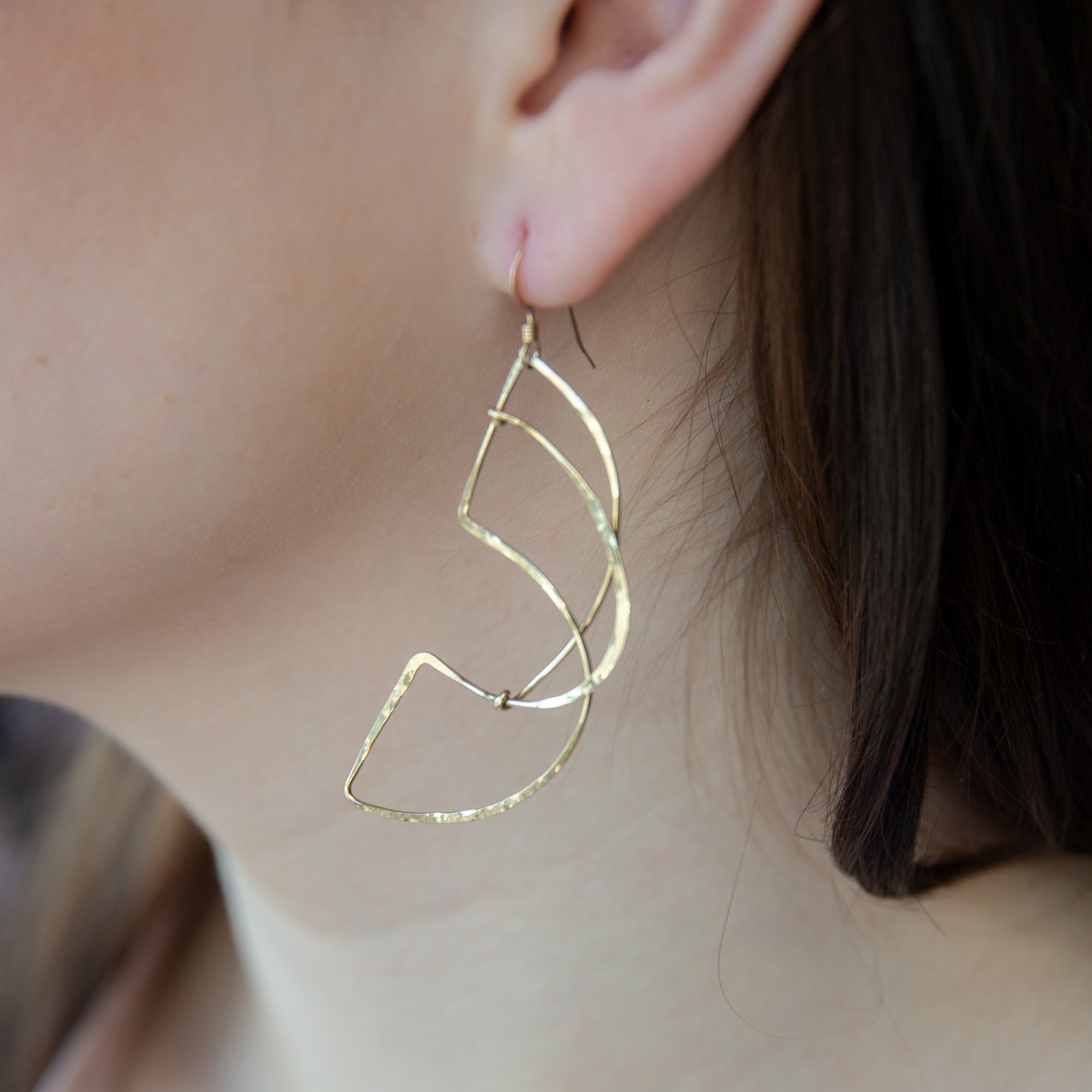 Gold filled handmade hammered statement earrings with gold filled earring hooks